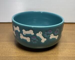 Dog Bowl Blue Ceramic Bones Paw Prints Food Water Dish Waechtersbach Germany New